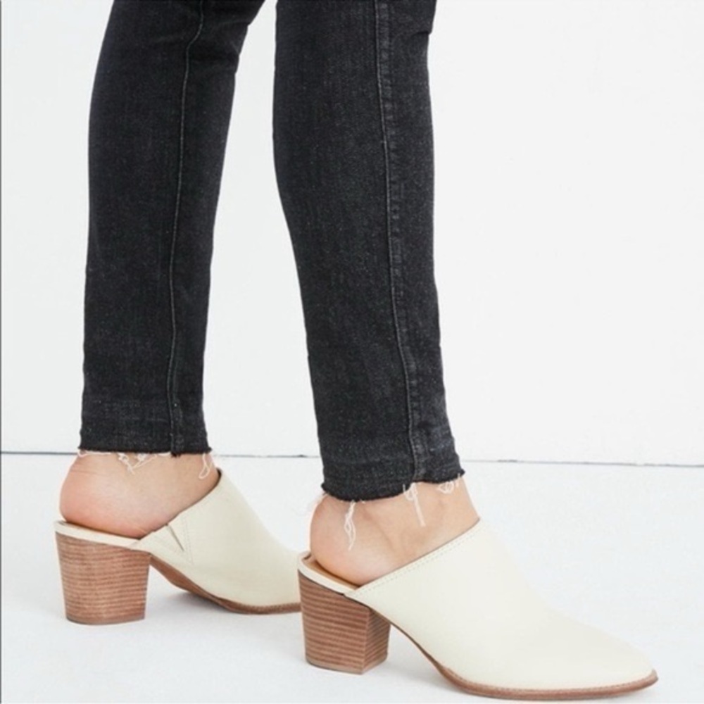 Madewell Cream Leather Block-Heel Mules